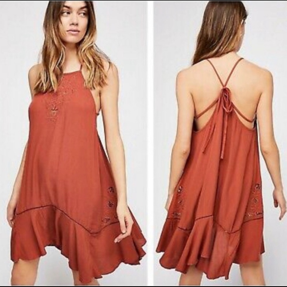 Free People Heat Wave Tunic Dress XS NWOT Rust